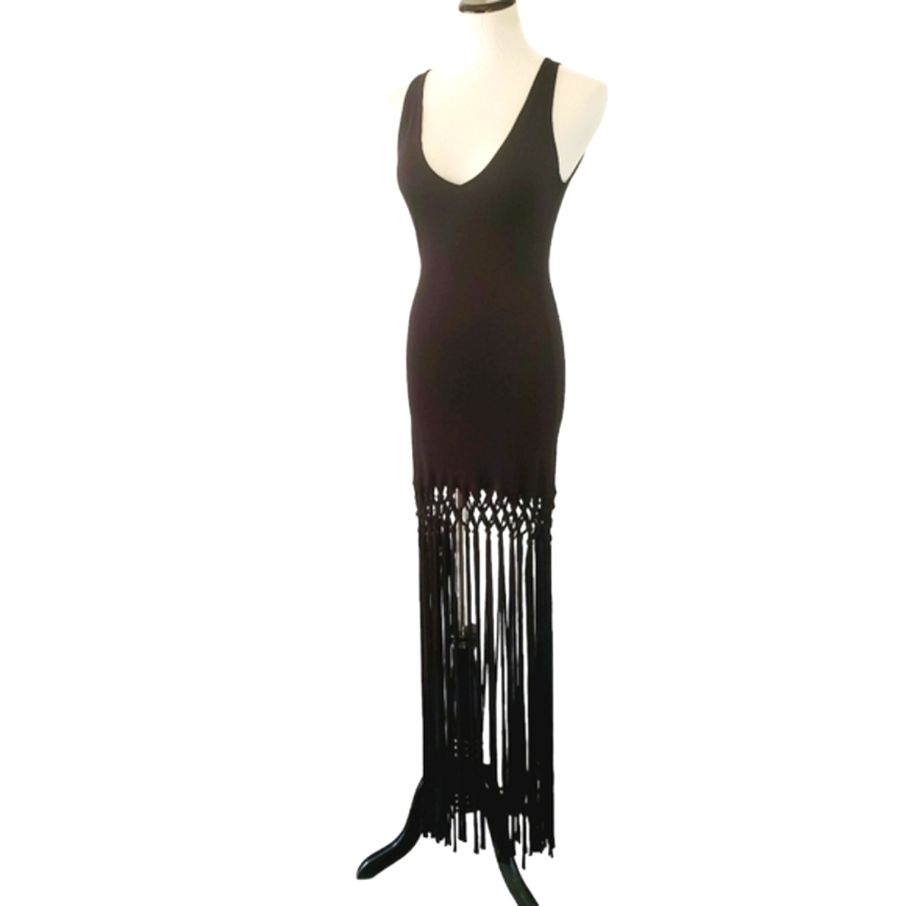 🔥ASOS Swim Black Macrame Crochet  Fringe‎ Midi Dress/Cover-up Women’s Size 4